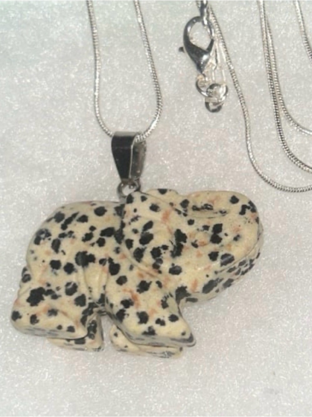 Hippie Boho Dalmatian Jasper Crystal Elephant Sterling Silver 30” Neck… - Picture 7 of 8